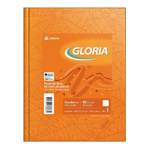 Cuaderno Gloria Tapa Dura X42 Hojas Rayadas Forrado Naranja
