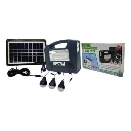 Kit Panel Solar Camping 3 Bombillas Usb Radio Linterna Mp3 Color Negro