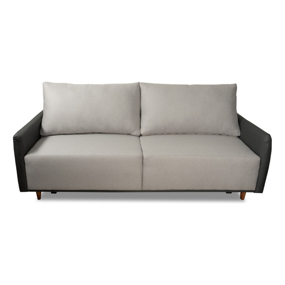 Sillon Sofa 3 Cuerpos Con Patas De Madera Tapizado Tela Color Gris