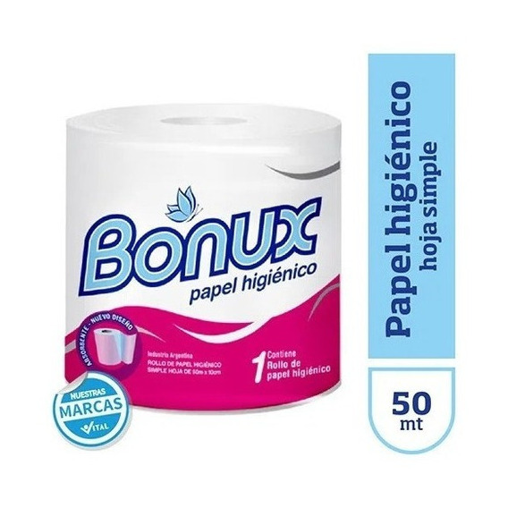 Papel Higienico Hoja Simple Bonux 50mx1 Pack X2