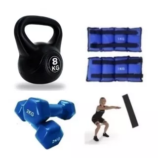 Kit Ejercicio Gym Mancuernas Tobi Pesas Bandas Pesa Rusa 8 K