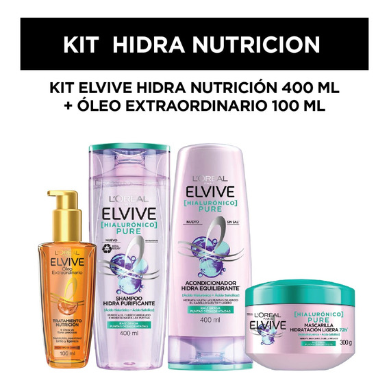Kit Elvive Pure Shampoo + Acondicionador + Oleo + Mascarilla