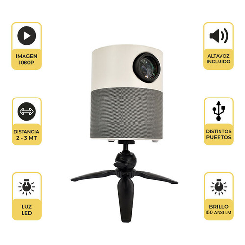 Proyector Led Portátil 360º Full Hd Home Cinema Levo Color Blanco