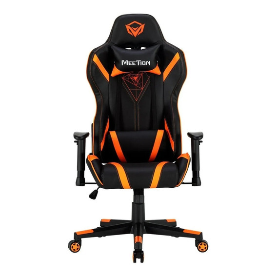 Silla de escritorio Meetion CHR15 MT-CHR15 gamer ergonómica  negra y naranja con tapizado de cuero sintético