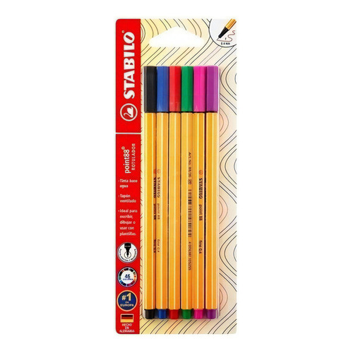 6 Rotuladores Stabilo Point 88 Fino Fineliner Dibujo Plumas 