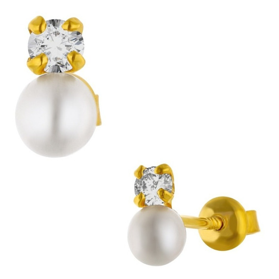 Broquel C/perla Oro Amarillo 14k C/8pts De Brillante