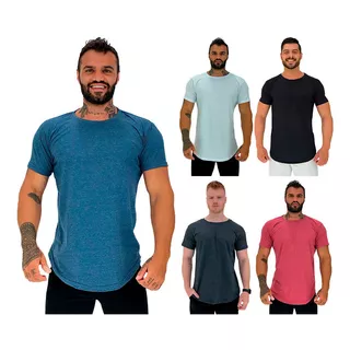 Kit 5 Camisetas Longline Masculinas Cores Lisas Musculação