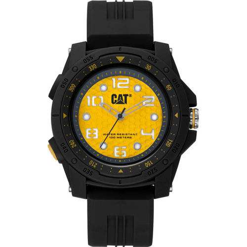 Reloj pulsera CAT Aperture LP.160.21.737, para hombre, fondo amarillo, con correa de silicón color negro