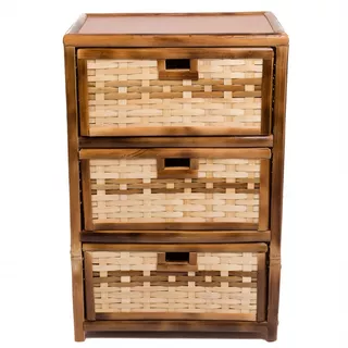 Gaveteiro Mesa De Cabeceira Bambu 3 Gavetas 44x32x65