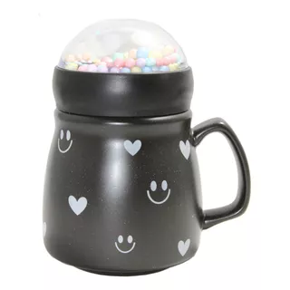 Taza Para Café C/tapa Caritas/bolitas 400ml Cerámica 12236