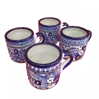 10 Tarros Taza De Talavera Poblana Azul Grande 450 Ml. Tz