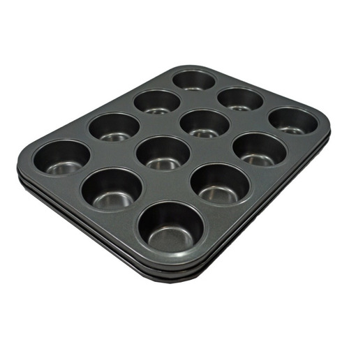 Molde Muffins G X12 Cupcakes Horno Antiadherente - Sheshu Color Negro liso