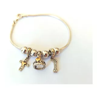 Pulsera Con Dijes En Plata Y Oro Con Circonias (2155)