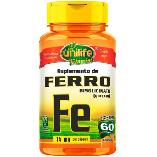 Suplemento en cápsulas de hierro quelatado Unilife, 14 mg de Fe, 60 minerales y vitaminas para la salud, en botella 1