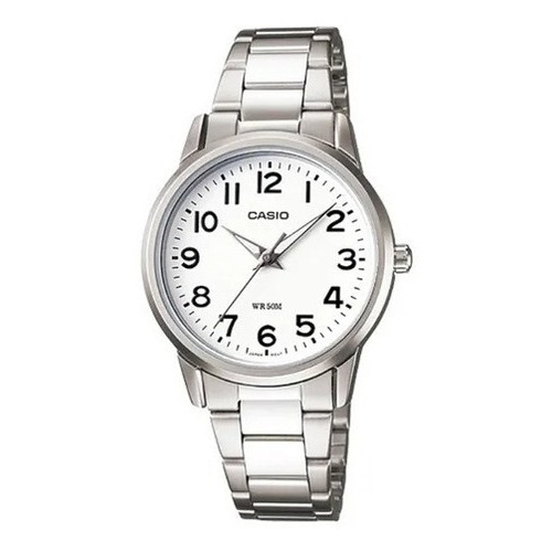 Reloj Casio Ltp-1303d Metal Sumergible Color Del Fondo Blanco Color De La Malla Plateado Color Del Bisel Plateado