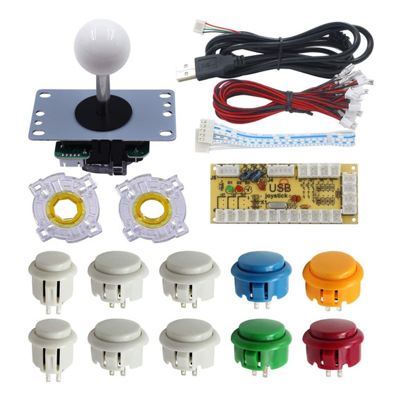 Kit Arcade Joystick - Botones Colores - Pomo Blanco