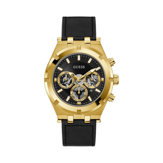 Reloj De Hombre Marca Guess Continental Color Negro Color Del Bisel Dorado