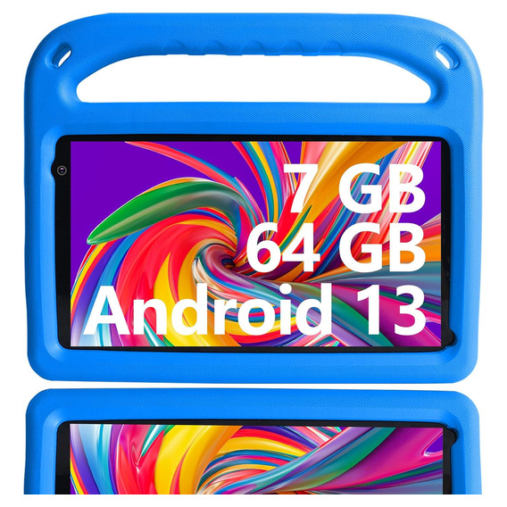 Tablet Para Niños Goodtel G7 7 Pulgadas 64GB ROM Azul y 7GB RAM Kids Tableta Android 13 Quad-core Bluetooth WIFI6 Parental Control Certificación Google GMS Con Funda