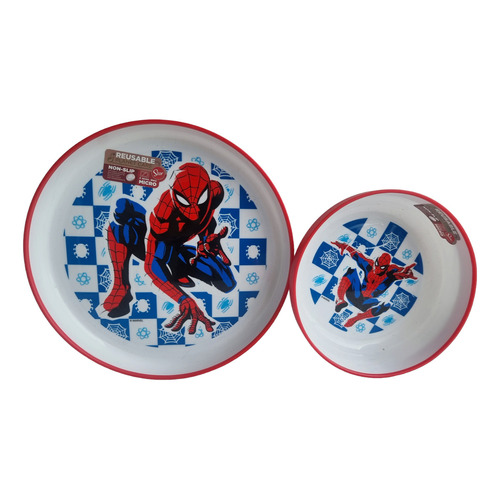 Set De Plato Playo Y Hondo Personajes Infantiles Orig Wabro Color Rojo Spiderman Personaje Spiderman