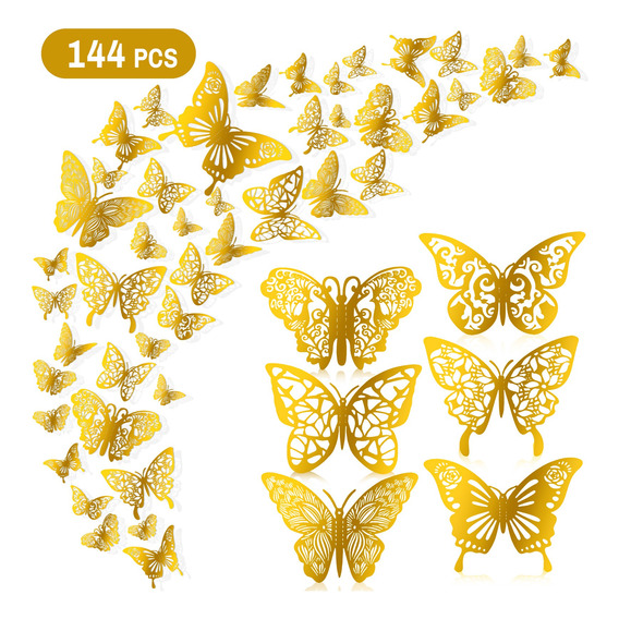 144pcs Mariposas Decorativas 3d Pared Colore Metalicos Hueco