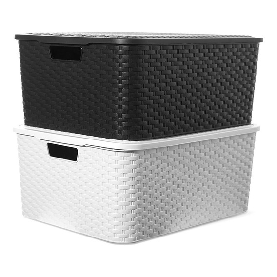 Canasto Tecson Lectra Símil Rattan Grande 1 Blanco Y 1 Negro