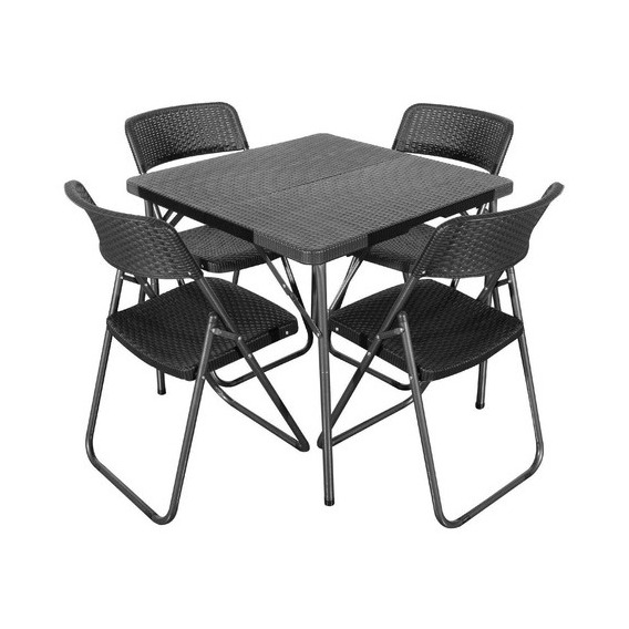 Juego De Comedor Plegable Terraza Jardín Exterior Premium Color Negro