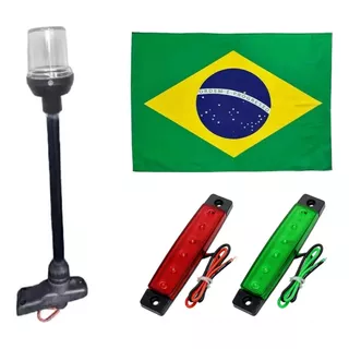 Kit Luz Bombordo Boreste 6 Led + Mastro Preto Led + Bandeira