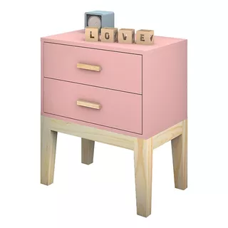 Mesa De Cabeceira Teen 45cm Com 2 Gavetas Exclusiva Infantil Cor Rose