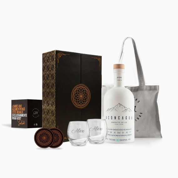 Kit Regalo Gin Aconcagua Cardamomo 2 Vasos Grabados Estuche