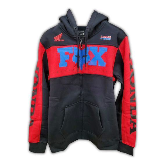 Campera Buzo Zip Fleece Fox x Honda Original Negro