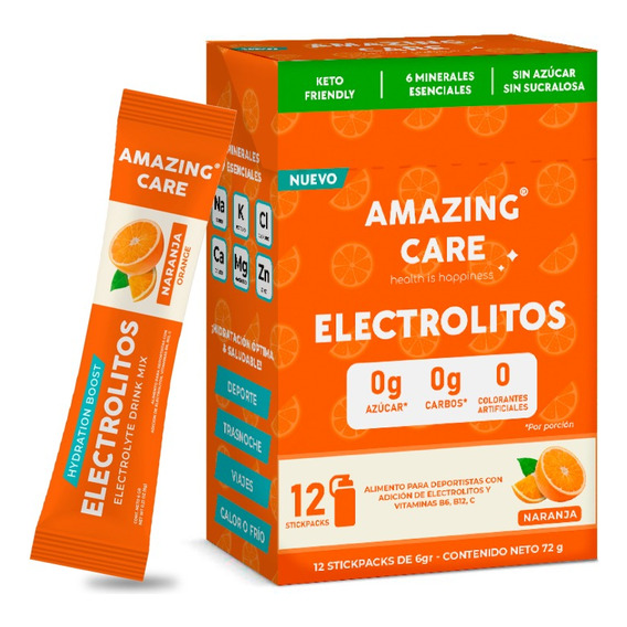 12x Electrolitos Bebida Hidratante Amazing Care Naranja