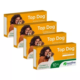 4 Caixas Top Dog Vermífugo Cães Até 10kg C/4 Comprimidos