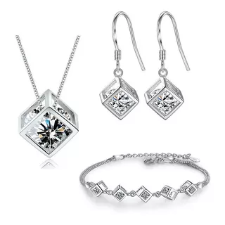 Juego Joyas Pulsera Cadena Aretes Set Conjunto Plata 925