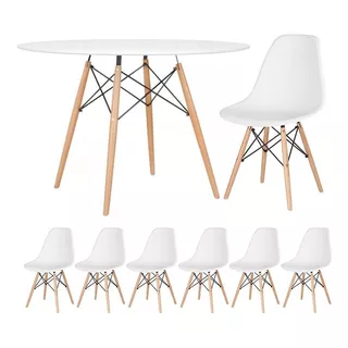 Conjunto Jantar Eames Eiffel 6 Lugares Mesa 120cm 6 Cadeiras Tampa Mesa Branco Com Cadeiras Branco