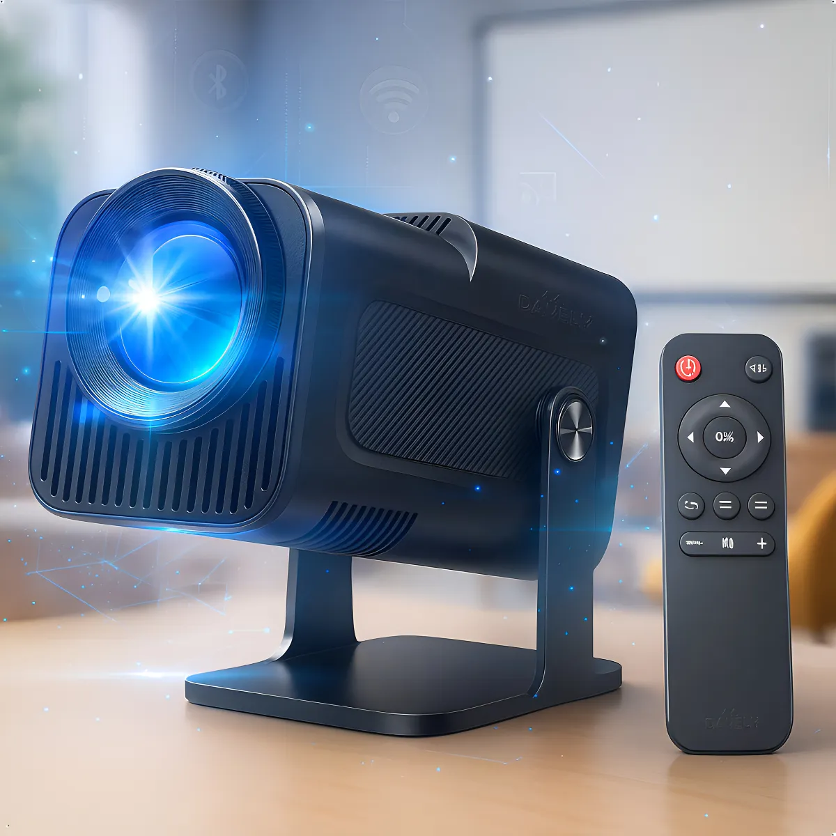 Projetor Hy320 Davely Smart TV Android WiFi6 390 ANSI Lumens Full HD 4K Mini Projetor Portátil Preto com Controle Remoto