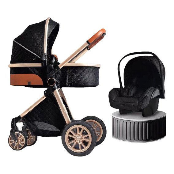 Coche Deluxe Con Silla Nido Y Accesorios Negro Lubabycas