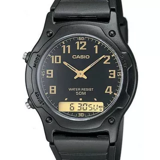 Relógio Casio Digital-analógico Masculino Aw-49h-1bvdf - Pre Correia Preto Bisel Preto Fundo Preto