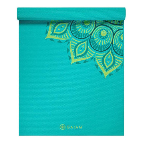 Tapete Yoga Gaiam Premium Mat Pvc Impreso 6mm Color Verde Celeste