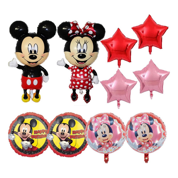 Kit 10 Globos Mickey Y Minnie Decoracion Cumpleaños Fiesta