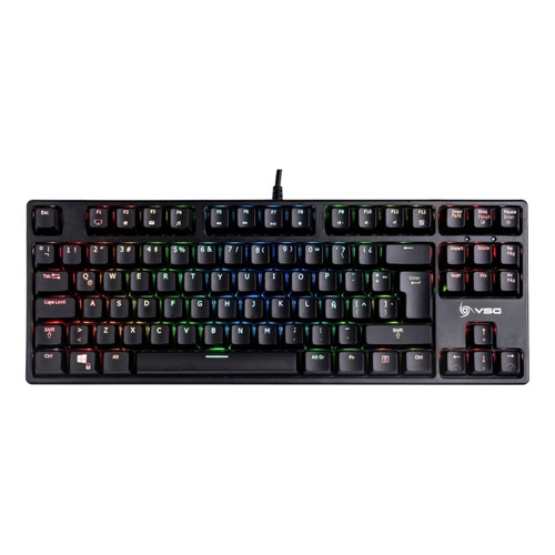 Teclado gamer VSG Alnitak QWERTY Kailh Blue español latinoamérica color negro con luz RGB