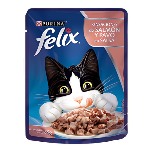 Alimento Felix Sensaciones para gato adulto sabor salmón y pavo en sobre de 85g