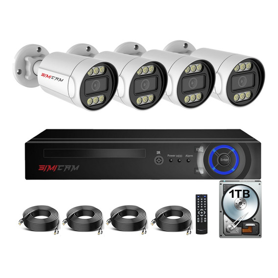 Kit De Videovigilancia 4 Cámara 8mp Poe Audio Color Nvr 1tb