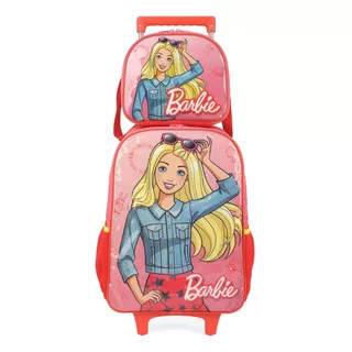 Kit Mochila De Rodinhas Lancheira Luxcel Barbie Vermelho