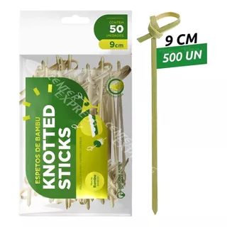 500un - Espeto Bambu Knotted Stick Nozinho Lanches E Bebidas