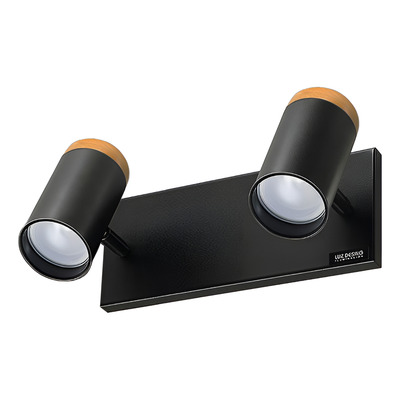 Aplique 2 Luces  Negro Con Madera Apto Led Cabezal 3002