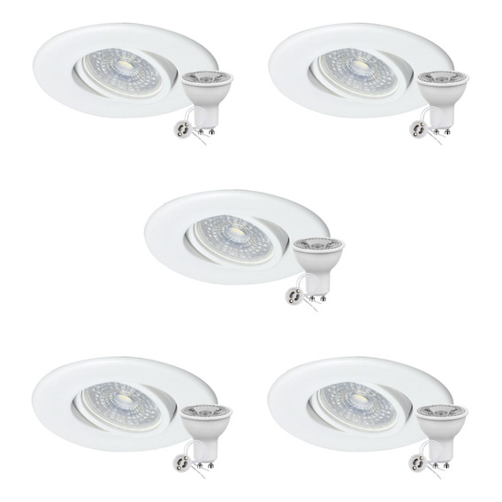 Pack X5 Spot Pvc Embutir Dicroica Led Redondo Móvil Techo 