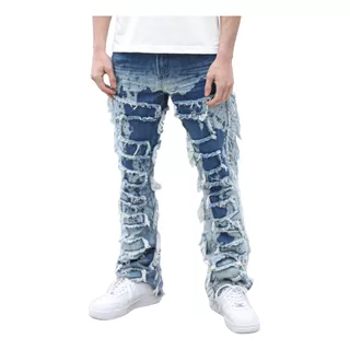 Logeqi® Jeans  Campana Con Flecos Tie-dye Hombre