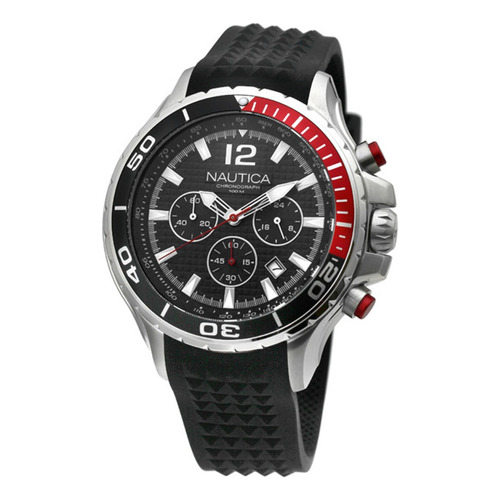 Reloj Nautica Napnstf03 Para Hombre Malla Negro Bisel Negro/rojo Fondo Negro