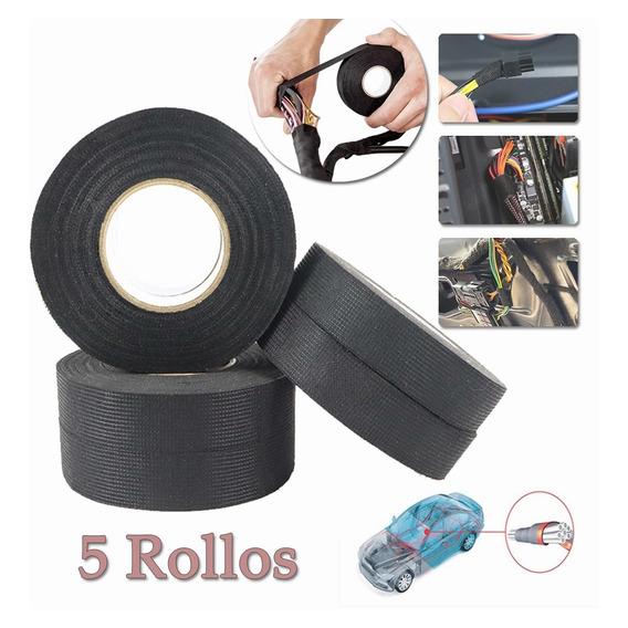 Pack 5 Rollos Cinta Tela Cableado Automotriz Gps Tracker 15m