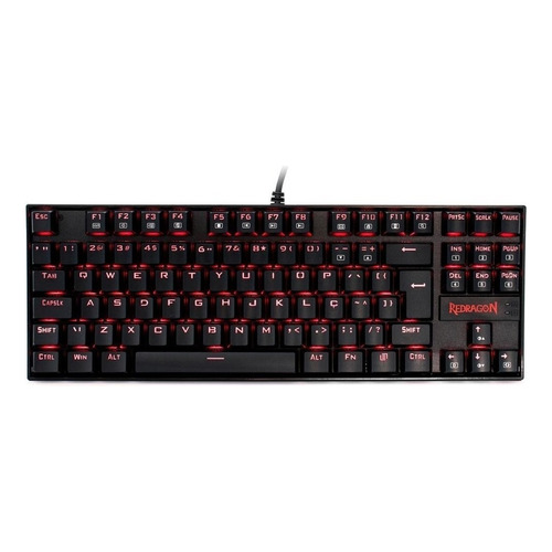 Teclado gamer Redragon Kumara K552 QWERTY español latinoamérica color negro con luz roja